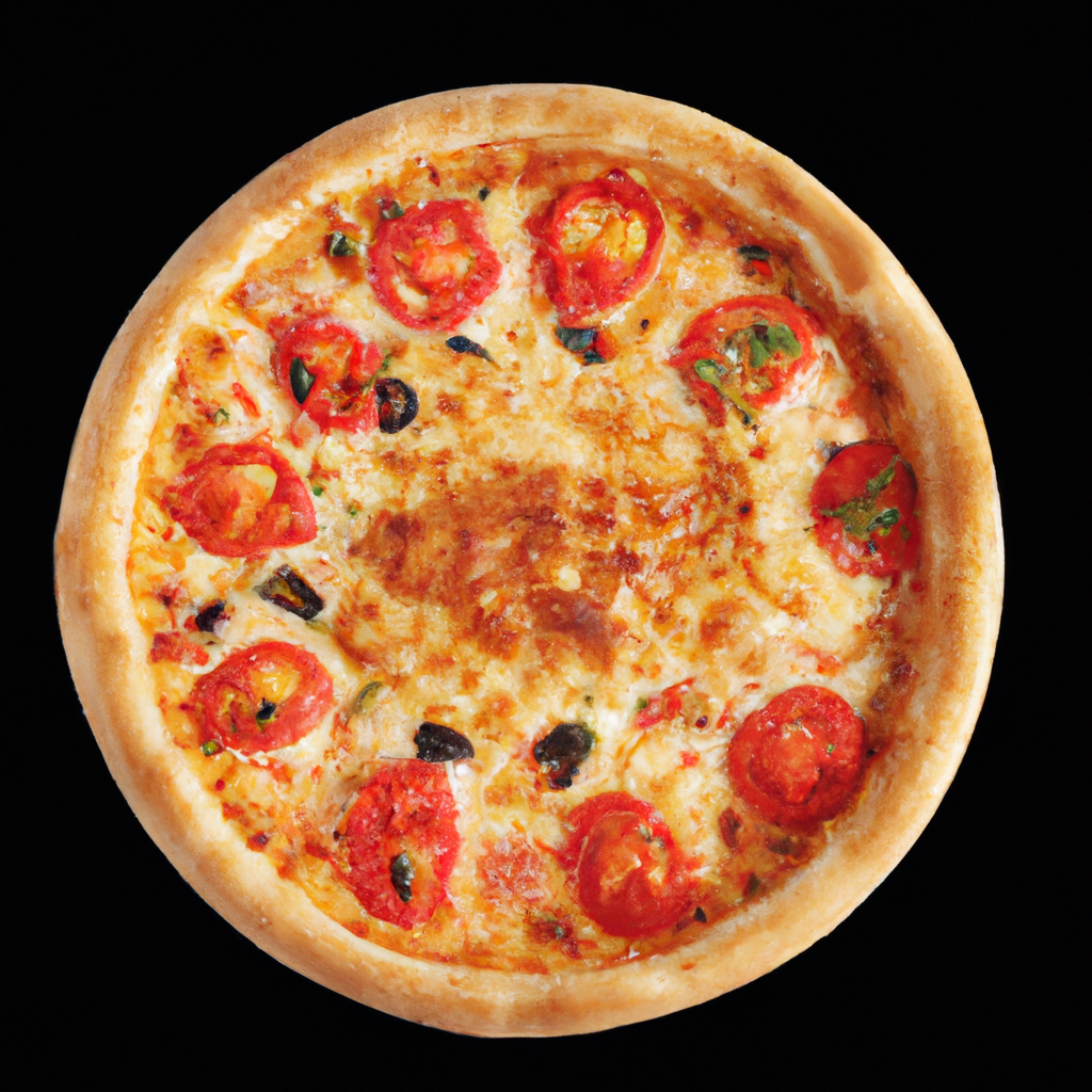 Pizza artesanal al salir del horno de piedra en tabla de madera con ingredientes frescos - imagen generada